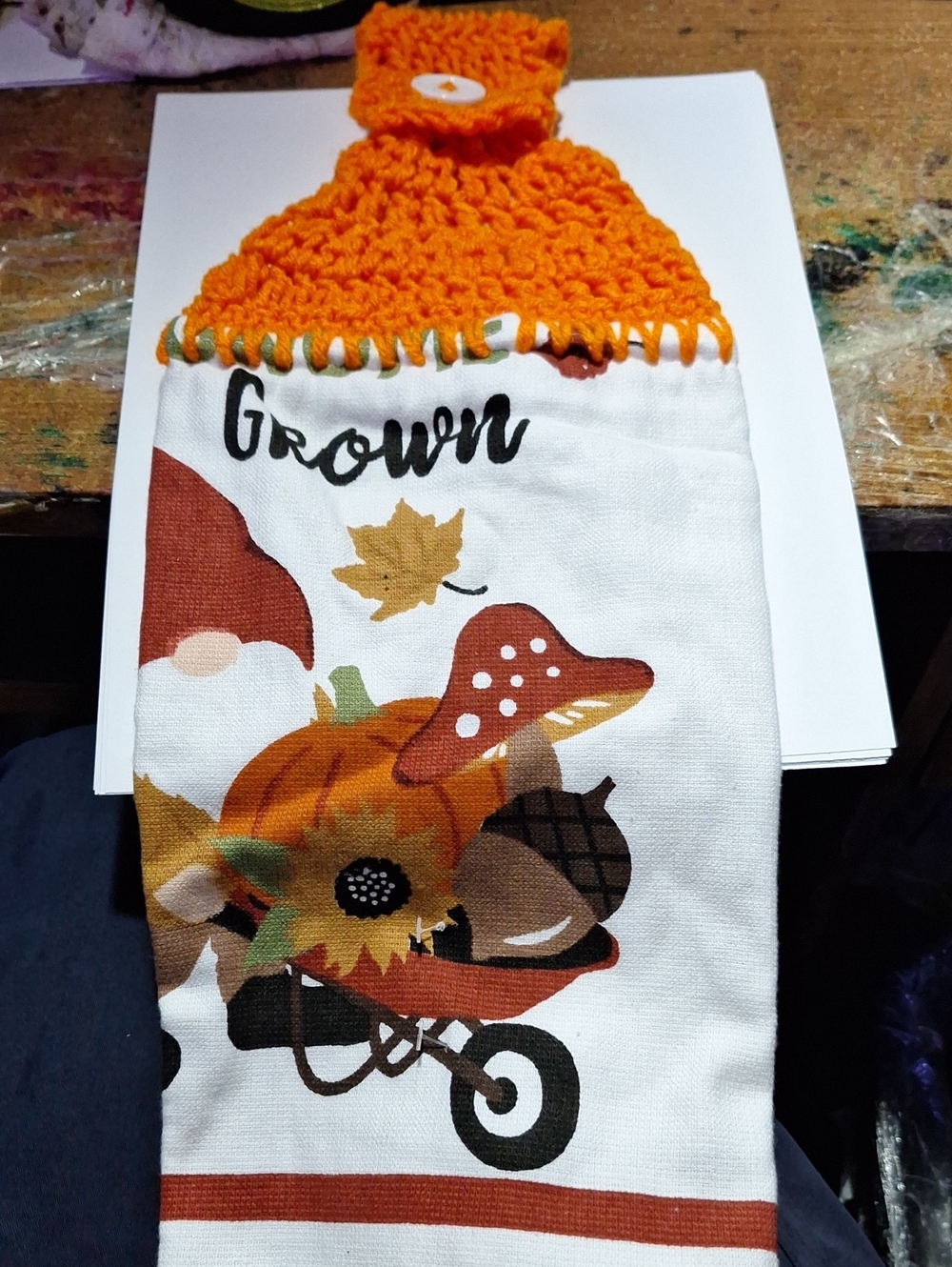 Orange Crochet Top Fall Kitchen Towel - Kids Accessories